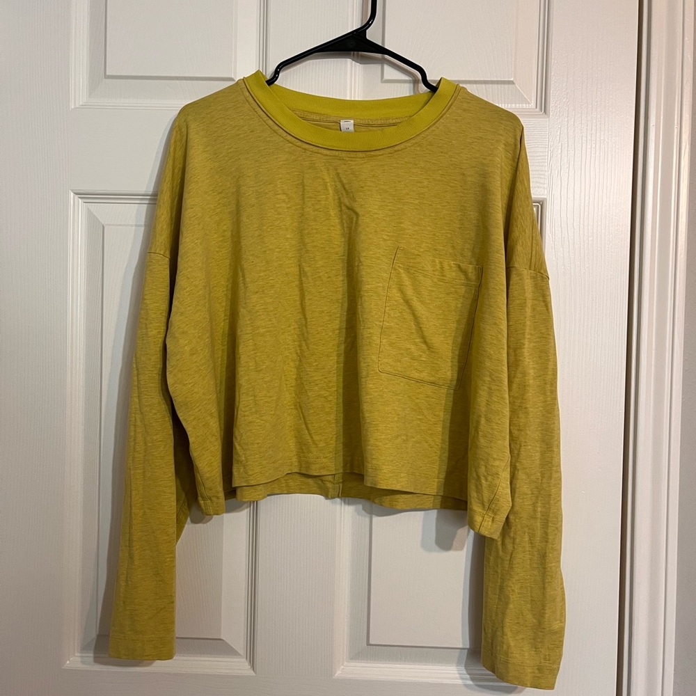 Lulu lemon chartreuse cropped long sleeve (loose fit). Size 14, worn three times